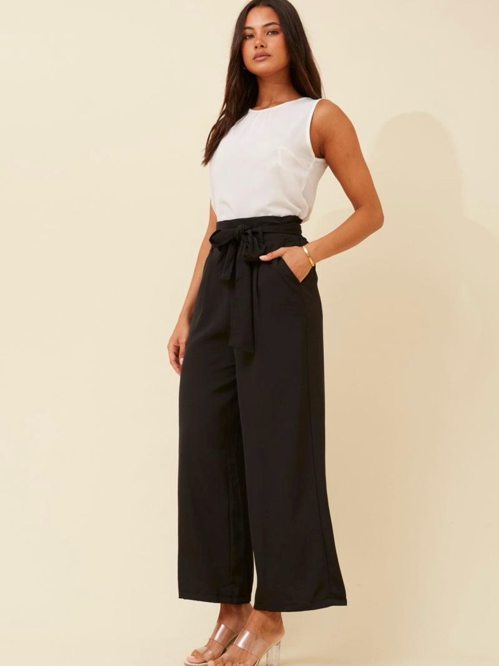 Francesca's Collections Black Wide-Leg Drawstring Pants